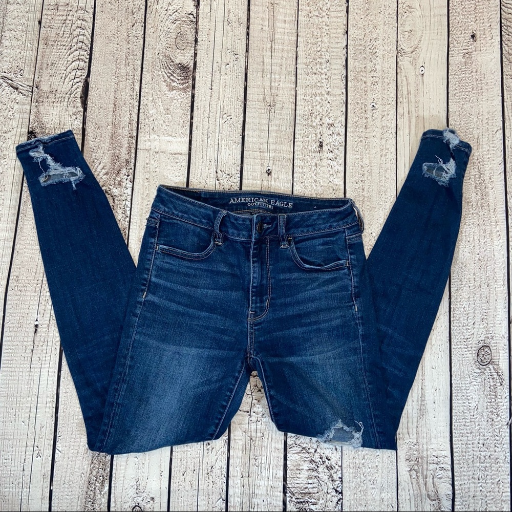 American Eagle super stretch X hi rise jegging sz 4 Regular, distressed EUC